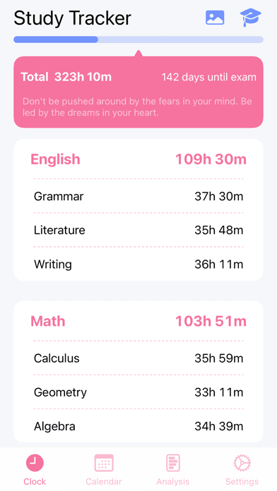 Study Tracker 的科目学习记录，App Store 英文截图
